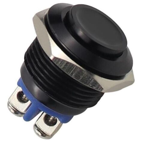 Interrupteur à bouton-poussoir en métal, 220 V, 16 mm, étanche, rond, en acier inoxydable, à réinitialisation automatique, normalement ouvert, tête haute (noir)