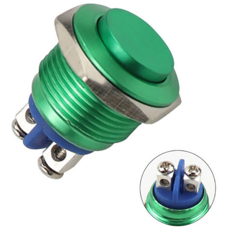 Interrupteur à bouton-poussoir en métal, 220 V, 16 mm, étanche, rond, en acier inoxydable, à réinitialisation automatique, normalement ouvert, tête haute (vert)