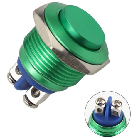 Interrupteur à bouton-poussoir en métal, 220 V, 16 mm, étanche, rond, en acier inoxydable, à réinitialisation automatique, normalement ouvert, tête haute (vert)