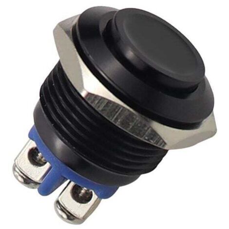 Interrupteur à Bouton-Poussoir en Métal, 220V 16mm Étanche en Acier Inoxydable Rond Auto-Réinitialisation Normalement Ouvert Interrupteur à Bouton-Poussoir à Tête Haute(Le noir)
