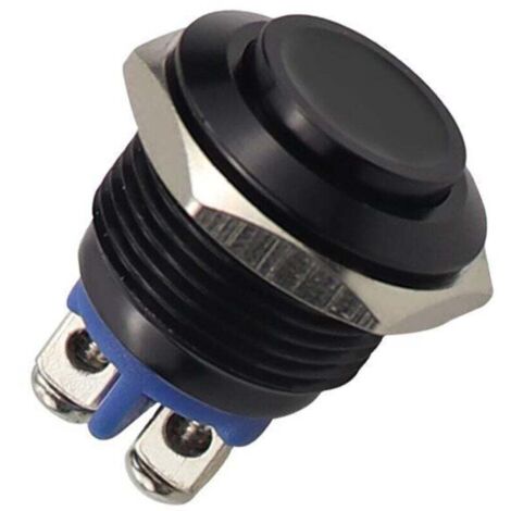 Interrupteur à Bouton-Poussoir en Métal, 220V 16mm Étanche en Acier Inoxydable Rond Auto-Réinitialisation Normalement Ouvert Interrupteur à Bouton-Poussoir à Tête Haute(Le noir)
