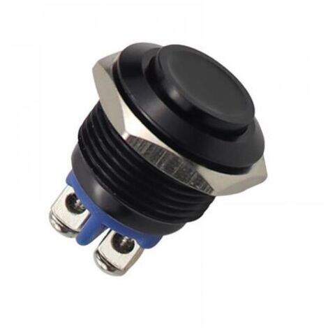 Interrupteur à Bouton-Poussoir en Métal, 220V 16mm Étanche en Acier Inoxydable Rond Auto-Réinitialisation Normalement Ouvert Interrupteur à Bouton-Poussoir à Tête Haute(Le noir)