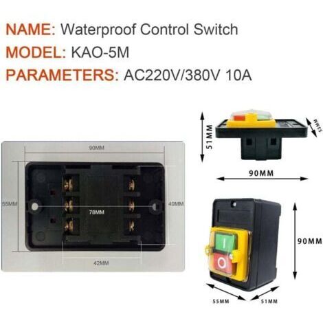 Interrupteur à bouton-poussoir étanche, AC 220V 380V 10A, marche/arrêt, adapté aux machines-outils.