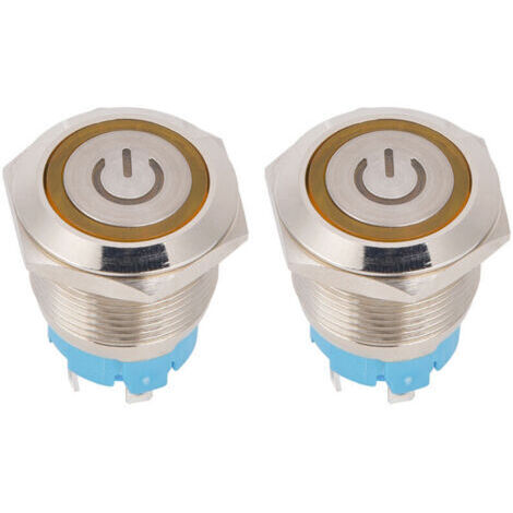 Interrupteur à bouton-poussoir inox 19mm - Lot de 2, 4 broches, voyant jaune, IP65, 12-24V DC