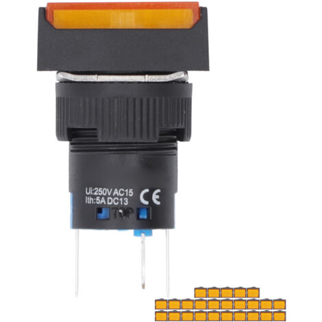 Interrupteur à Bouton-Poussoir Jaune 16mm Momentané Auto-Blocant 220V Lumineux - Lot de 25 Pièces BEMLA1611DSJ