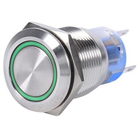 Interrupteur à bouton-poussoir LED étanche Keenso 19 mm 12 V-24 V en acier inoxydable, verrouillage, marche/arrêt, 1 NO/1 NC (vert)