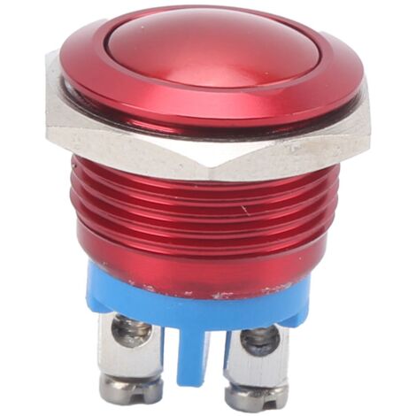 Interrupteur à bouton-poussoir métallique 16mm 220V, auto-réinitialisation, commande de puissance avec vis et embase (Rouge)