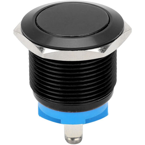 Interrupteur à bouton-poussoir métallique 19mm tête plate auto-réinitialisation noir pour contrôle d'alimentation