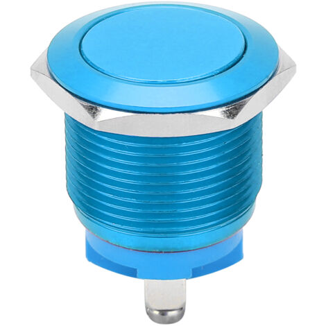 Interrupteur à bouton-poussoir métallique à tête plate, entièrement oxydé, à réarmement automatique, vis de réglage, commande au pied, 19 mm (bleu)