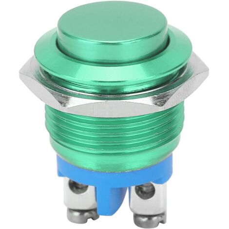 Interrupteur à bouton-poussoir métallique auto-réarmable étanche (Vert, 16mm, 220V)