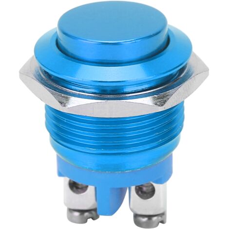 Interrupteur à bouton-poussoir métallique étanche en acier inoxydable, auto-rétablissement, normalement ouvert, 16mm, 220V (Bleu)