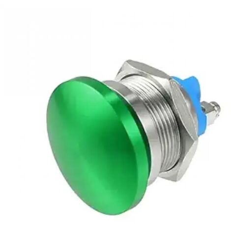 Interrupteur à bouton-poussoir momentané 22 mm 3 V/6 V/12 V/24 V/48 V/110 V/220 V, tête champignon métallique, bouton de démarrage rond, 1 NO marche/arrêt, réarmement automatique, borne à vis bombée (