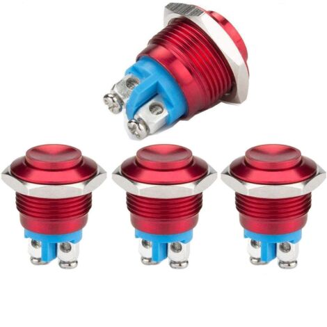 Interrupteur à bouton-poussoir momentané en métal de 16 mm, bouton rond, bouton de voiture, bouton de sonnette en métal (interrupteur à bouton SPDT), rouge étanche