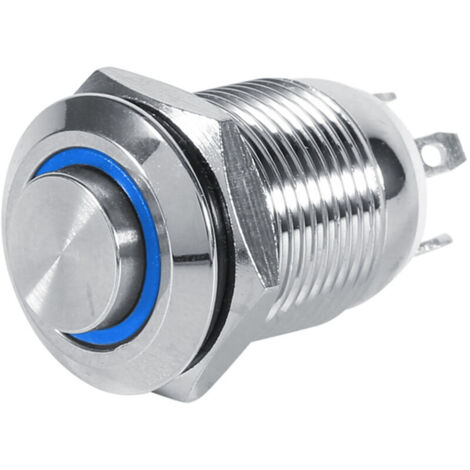 Interrupteur à bouton-poussoir momentané étanche en métal 12 mm, encastré, 4 broches, LED bleue 3 V