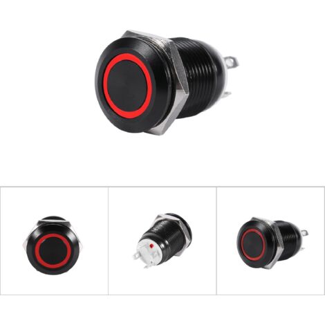 Interrupteur à bouton-poussoir momentané LED 12mm pour voiture, boîtier noir 2A