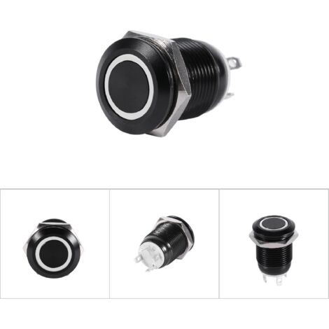 Interrupteur à bouton-poussoir momentané LED 12mm pour voiture, boîtier noir, 2A
