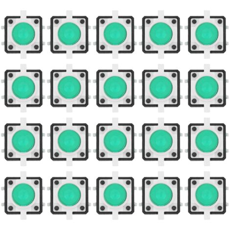 Interrupteur à bouton-poussoir tactile LED vert, lot de 20 pièces