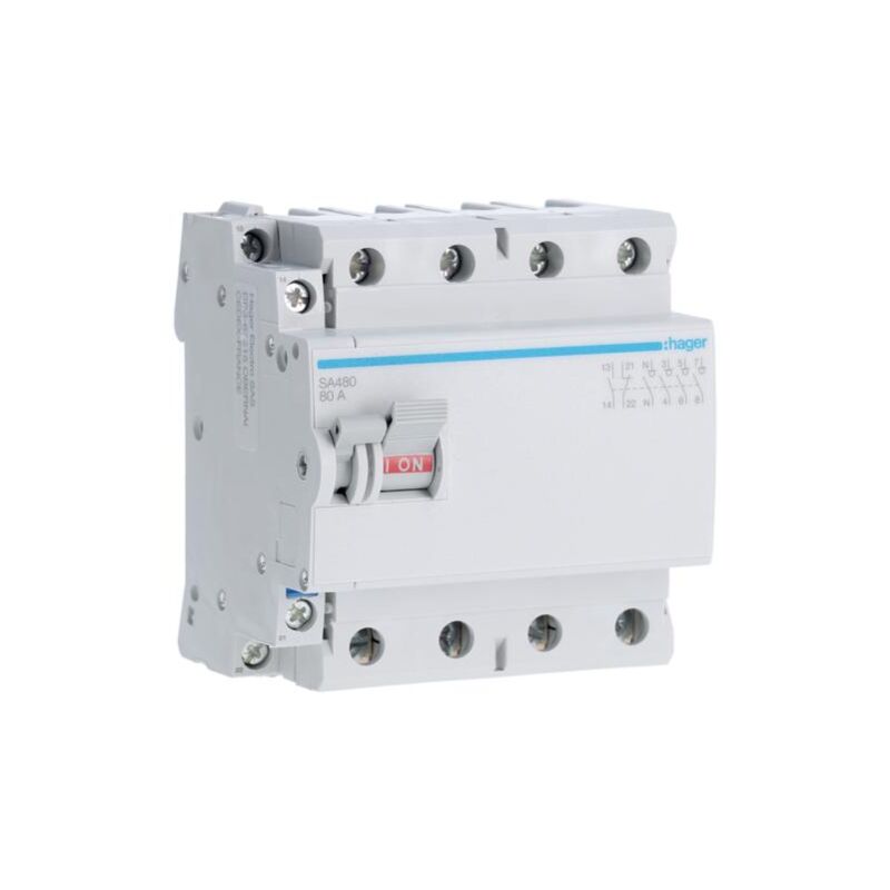 Interrupteur à déclenchement libre 4 Pôles 80A HAGER SA480