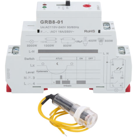 Interrupteur à Temporisation GRB8‑01 avec Protection Surcharge, 110‑240V AC pour Commande d'Éclairage