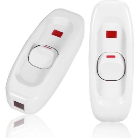 Interrupteur à Touche Basculante, Intermédiaire, Lampe de Chevet, 250V 10A In-Line Lamp ON/OFF Câble Commutateur avec LED Voyant lumineux, Blanc, 2PCS