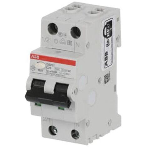 Interrupteur ABB magnétothermique différentiel 1P+N 25A 30mA type AC 6kA 2 modules DS1C25AC30