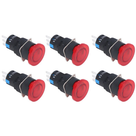 Interrupteur autobloquant 3 broches 16mm rouge - Lot de 25 pièces (BEMLA1611MSR)