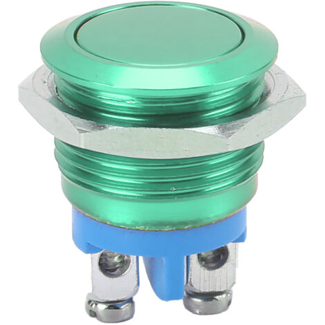 Interrupteur Bouton Métal Inoxydable 16mm Tête Plate Ronde Étanche Auto-Rétablissement 220V Vert