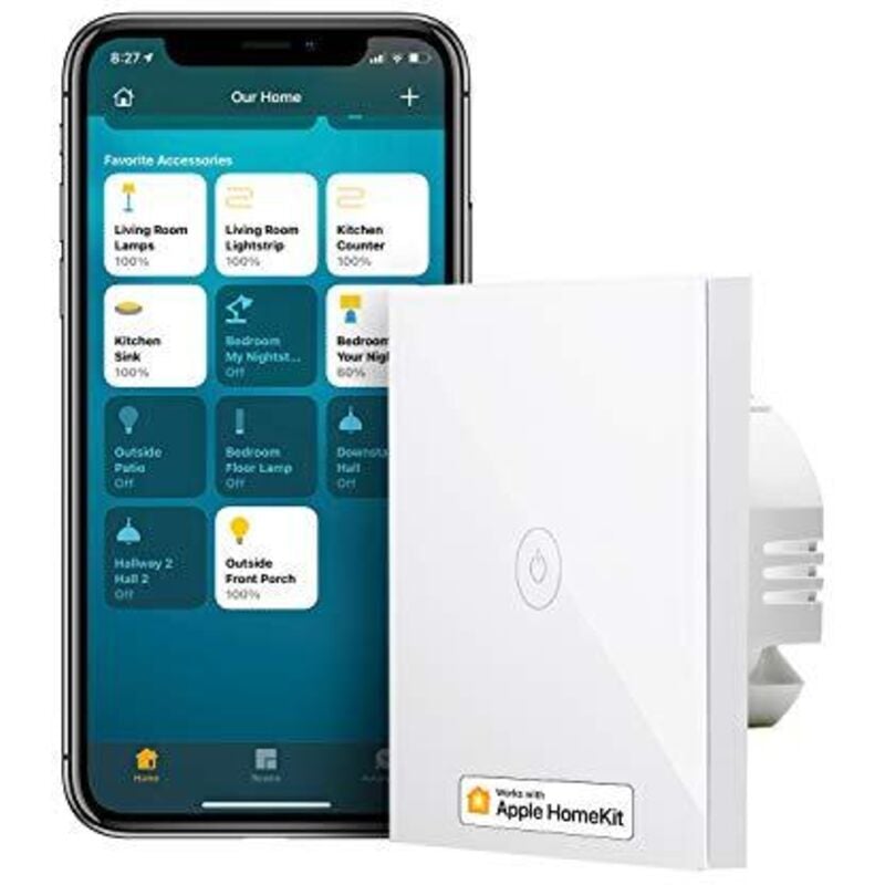 Interrupteur connecté homekit (fil requis), interrupteur intelligent compatible avec siri, alexa, google home et smartthings, in