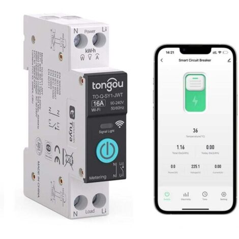 Interrupteur Connecté, Disjoncteur Intelligent WiFi 1P, 16A DIY Interrupteur Intelligent Compatible avec Alexa,Google Assistant, Smart Life, TUYA - Mesure,Commande Vocale et Fonction de Temps