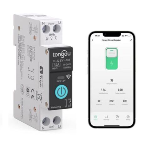 Interrupteur Connecté, Disjoncteur Intelligent WiFi 1P, DIY Interrupteur Intelligent Compatible avec Alexa,Google Assistant, Smart Life, TUYA - Mesure,Commande Vocale et Fonction de Temps (32A)