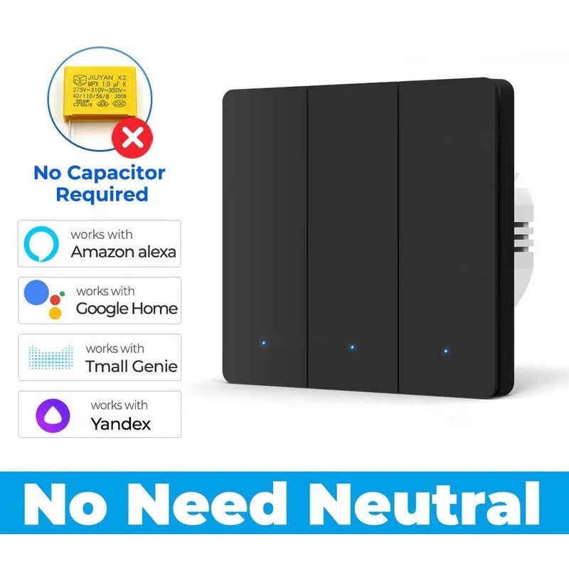 Interrupteur Connecté Sans Fil, 86 Type 3 Gang Interrupteur Mural Intelligent Compatible avec Alexa et Google Home,Clés Physiques