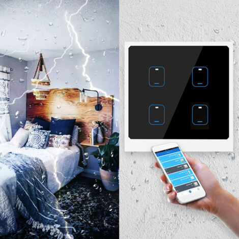 Interrupteur Connecté WiFi 4 Canaux Tactile, Commande par Application et Assistant Vocal, Compatible 90‑250V Prise Européenne
