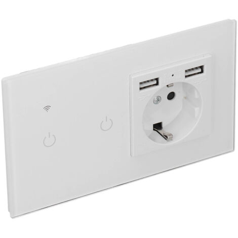 Interrupteur Connecté WiFi avec Ports USB Double, Prise Murale Dissimulée, Commande Vocale et Tactile via Application, Compatible 100‑240VAC UE
