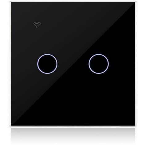 Interrupteur Connecté WIFI Noir 2 Gang 1 Voies Compatible avec Alexa, Interrupteur Tactile Mural WiFi Double Gang Contrôle de Tuya/Smart Life APP, Neutre/sans Neutre Disponible