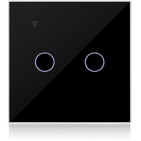 Interrupteur Connecté WIFI Noir 2 Gang 1 Voies Compatible avec Alexa, Interrupteur Tactile Mural WiFi Double Gang Contrôle de Tuya/Smart Life APP, Neutre/sans Neutre Disponible