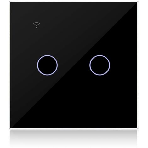 Interrupteur Connecté WIFI Noir 2 Gang 1 Voies Compatible avec Alexa, Interrupteur Tactile Mural WiFi Double Gang Contrôle de Tuya/Smart Life APP, Neutre/sans Neutre Disponible