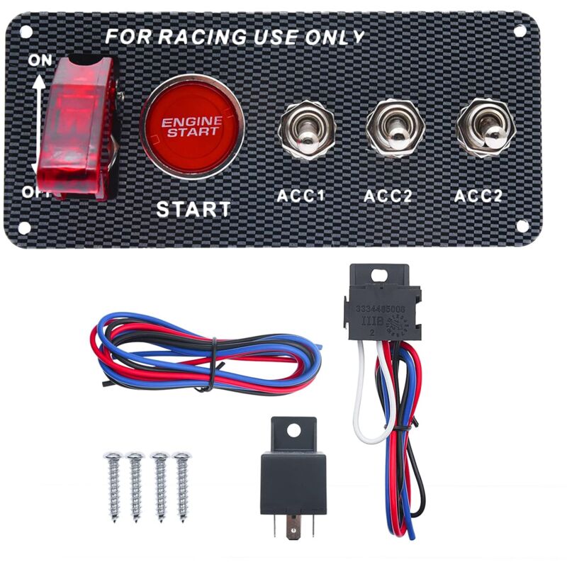 Start - Interrupteur d'allumage de Voiture de Course 12 v, 5-en-1 avec Bouton Poussoir de Démarrage un Interrupteur à Bascule led et Interrupteurs à