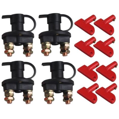 Interrupteur d’arrêt d’urgence pour batterie 12 V / 24 V – Lot de 4 unités, montage facile, conforme aux normes automobiles françaises