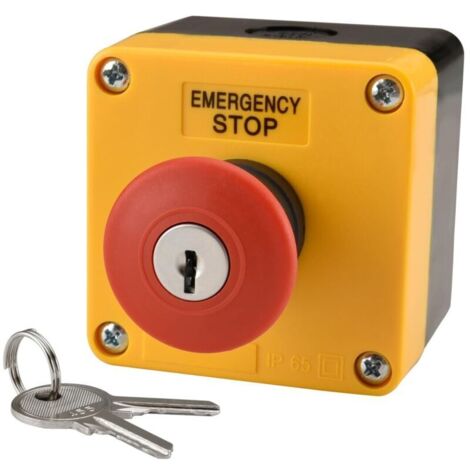 Interrupteur d'arrêt d'urgence résistant aux intempéries, panneau rouge, bouton poussoir, 660V, 10A, avec boîte et clé