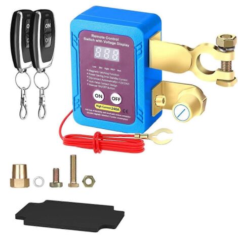 Interrupteur de déconnexion de batterie à distance 12 V 240 A avec affichage LED de la tension (bleu)