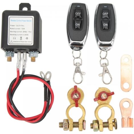 Interrupteur de Déconnexion de Batterie à Distance, Interrupteur de Coupure de Voiture DC 12 V, Antivol, Coupe-circuit Principal avec Borne en Cuivre Télécommandée pour Voiture (12V120A)