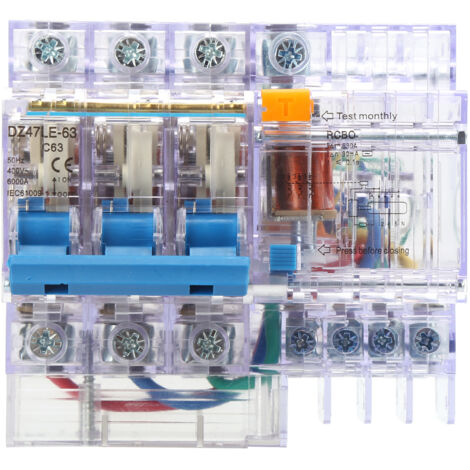 Interrupteur de Fuite DZ47LE-63 3P+N 63A pour Protection Domestique Transparent
