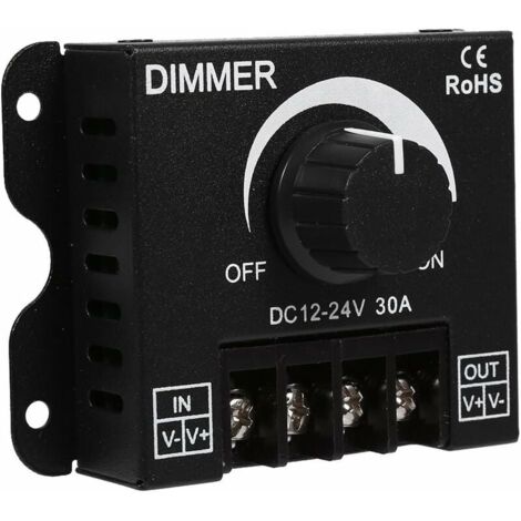 Interrupteur de Gradation à Large Plage, Interrupteur ON/OFF avec boîtier en aluminium noir, Gradateur Maxi 30A, Contrôleur de Commutation pour la couleur simple de bande de LED (DC1224V)-LIAIKI