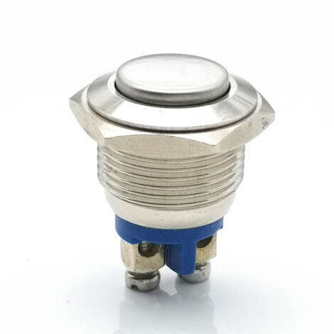 Interrupteur de klaxon à bouton-poussoir instantané de 16 mm, adapté aux sonnettes, bateaux et voitures matériau métallique étanche (argent).