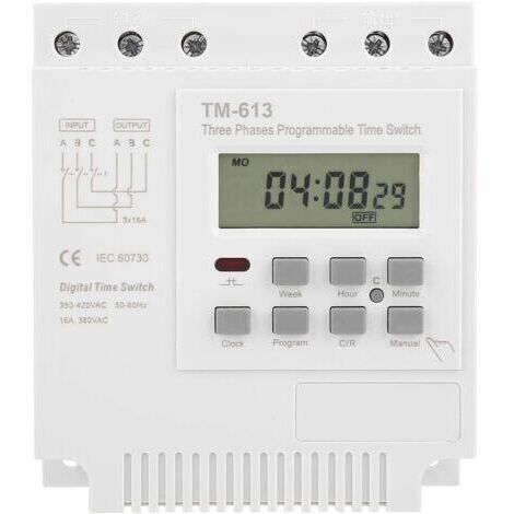 Interrupteur de minuterie triphasé, TM-163 380 V, relais de minuterie numérique intelligent hebdomadaire, contrôle programmable, interrupteur de minuterie d'alimentation