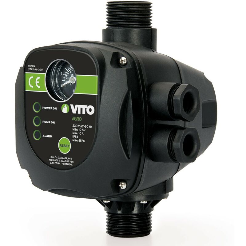 Régulateur de pression avec manomètre 1.5 - 10 bar 230V IP65 Vito black