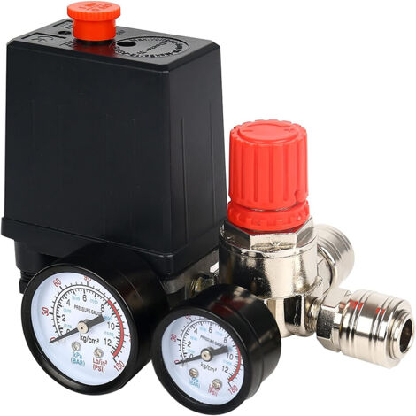 Interrupteur de pression , vanne de contrôle de compresseur d'air , régulateurPressostat monophasé 90-120PSI , 4 ports avec manomètre , Débit 3000 L/min , Tension 220V pour compresseur d'air