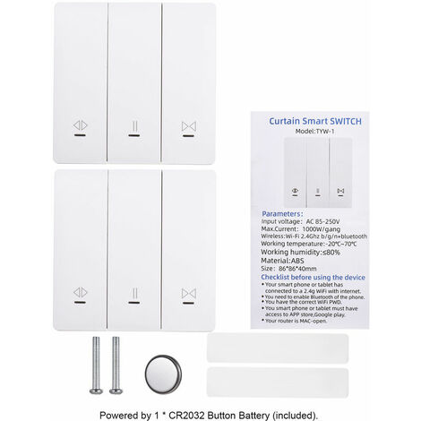 Interrupteur De Rideau Intelligent Tuya Wifi + Bluetooth, Interrupteur De Commande De Rideau Rf 433 Mhz, Prise En Charge De La Commande Vocale App Mobile, Avec Interrupteur Mural