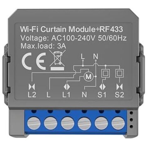 Interrupteur de rideau intelligent WiFi, module de rideau télécommandé, AC100 à 240 V 50/60 Hz IP20, minuterie étanche, disjoncteur à commande vocale, module intelligent de commutateur de store RF433