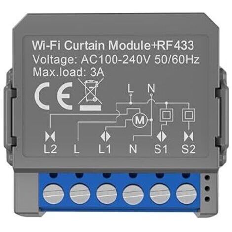 Interrupteur de rideau intelligent WiFi, module de rideau télécommandé, AC100 à 240 V 50/60 Hz IP20, minuterie étanche, disjoncteur à commande vocale, module intelligent de commutateur de store RF433